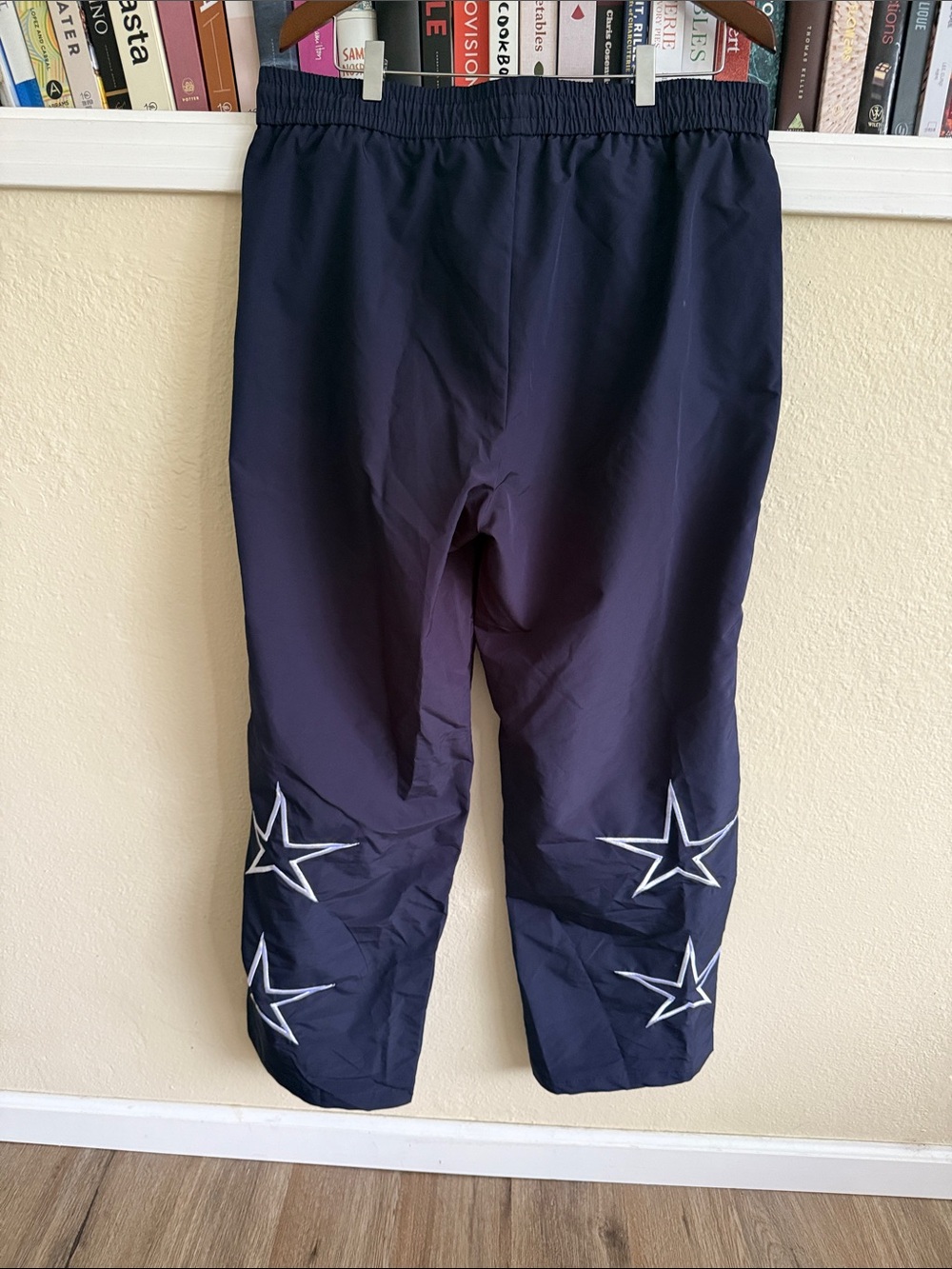 Y2K Navy Athletic Windbreaker Wide Leg Pants with White Star Accents
